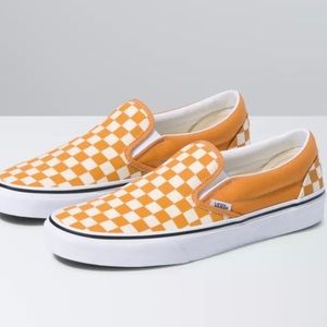 Vans mustard yellow checkered slip ons